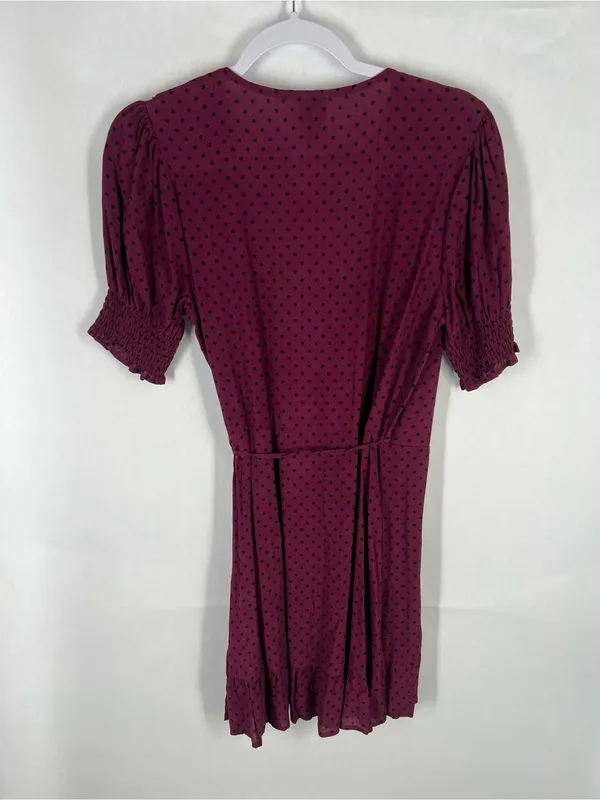Blue Rain Burgundy Polka Dot Wrap Mini‎ Dress - Image 9