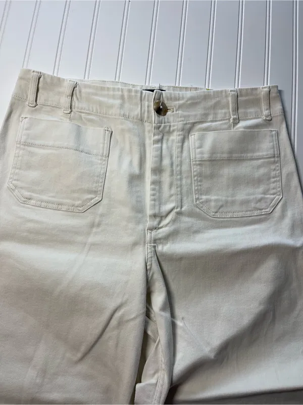 Anthropologie Maeve The Colette High-Rise Wide-Leg Ivory Cream Pants‎ 32 - Image 4