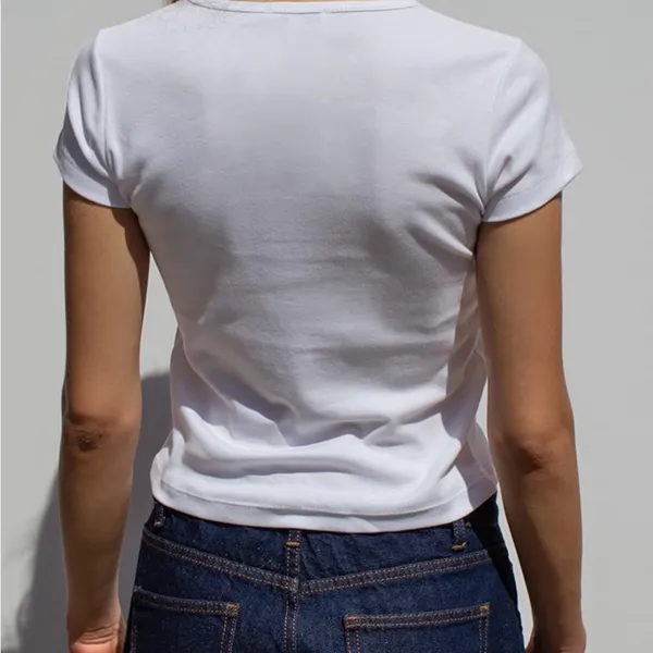 White Cropped Tee with Teddy Bear Print - Image 3