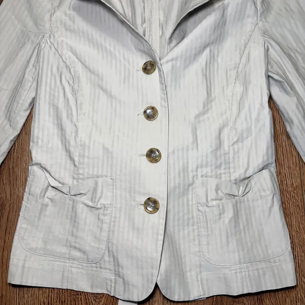 Weekend Max Mara Pinstripe Blazer Jacket Cream Cotton Women Size 4 Tie Back Chic - Image 10