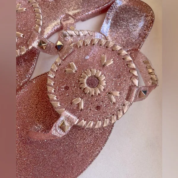 Jack Rogers Women's Pink and Rose Gold Sparkle‎ Georgica Jelly Sandal Size 9 - Image 3