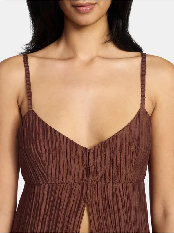 Madden NYC Women's Flyaway Brown Sleeveless Long Front-Slit Tunic Top Size M - Image 3