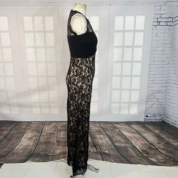 Juno dress collection sleeveless black lace nude lined evening gown size 2 - Image 4