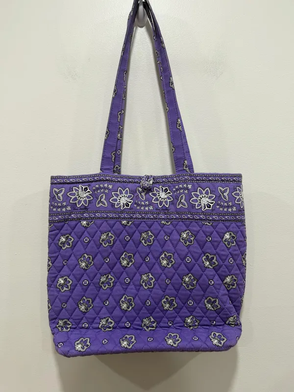 Vera Bradley Purple Quilted Tote Bag Floral Paisley Print Cotton Shoulder Bag - Image 6