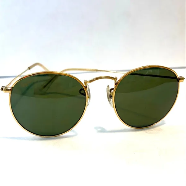 VTG 90s Ray-Ban B&L Gold Round Metal Preppy Sunglasses Fall Unisex 50mm - Image 9