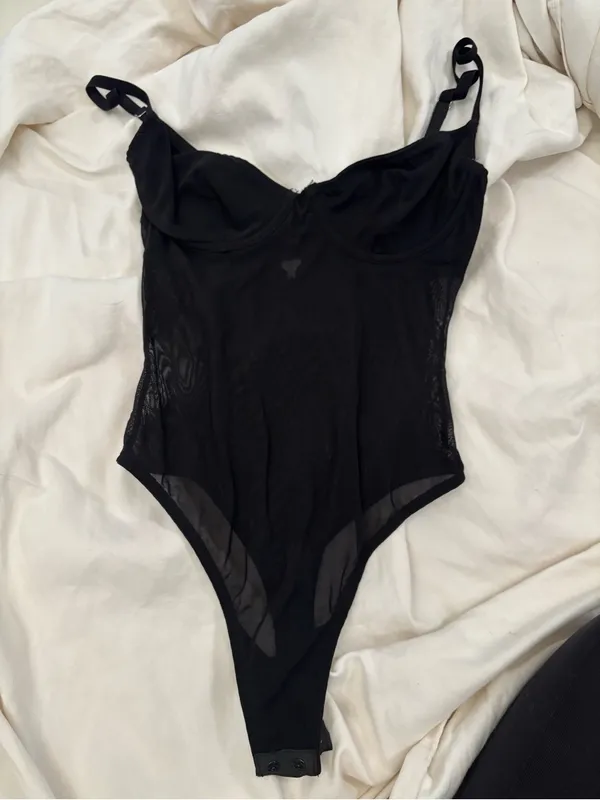 KAT THE LABEL Black Sheer Mesh Underwire Corset Bodysuit Lingerie - Image 2