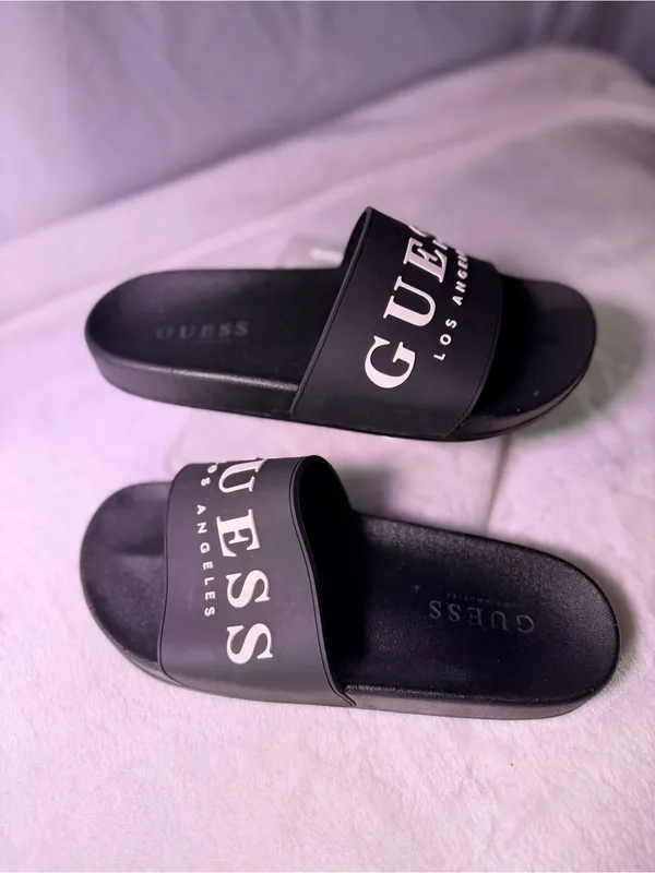 GUESS Men's Black Slide Sandal with White Logo - Image 2