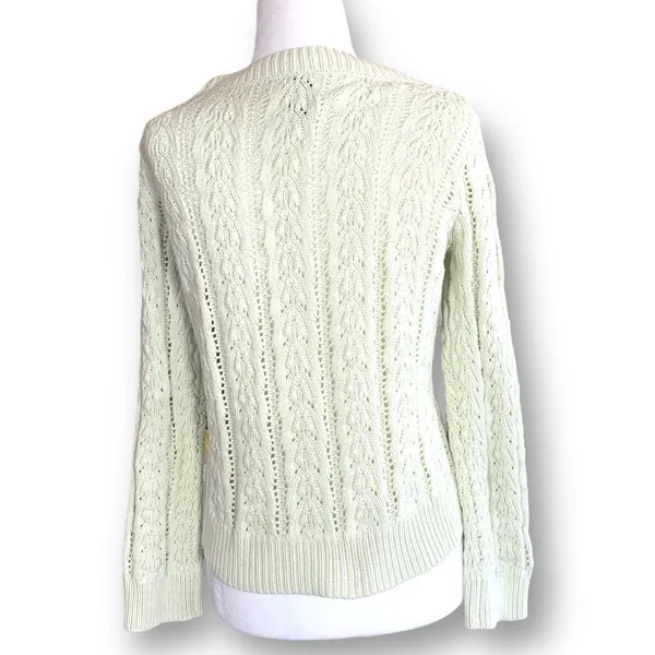 Vintage 90s Fitted Cable Knit‎ Cardigan Sweater Cropped Pastel Pistachio Green - Image 6