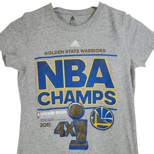 Adidas Golden State Warriors NBA Champs 2015 Graphic‎ T Shirt Womens Medium Gray - Image 3