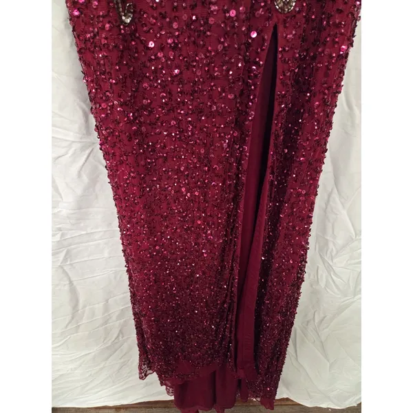Zasa Chic by Karishma Creations Long Dark Red Hand Beaded Slit Pageant Dress 4 - Image 5