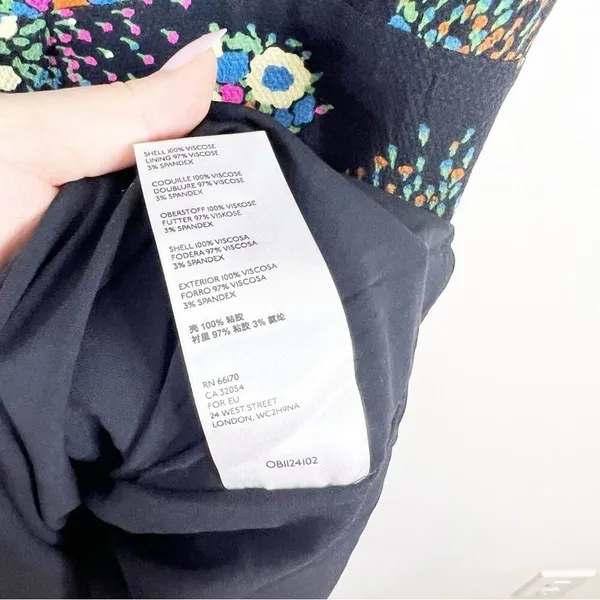 Anthropologie‎ Scarletta Sweetheart Neckline Puff Sleeve Floral Dress 2 Black - Image 7
