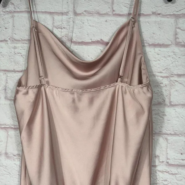 Light Pink Satin and Jersey Bodysuit with Cowl Neck and Adjustable Straps Med - Image 7