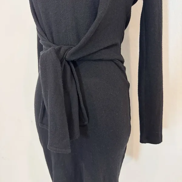 Free People Ginger Dress Size XS Black Cozy Knit Tie Waist‎ V Neck Mini Bodycon - Image 4