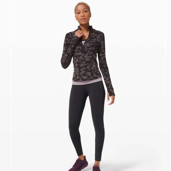 Lululemon Run Briskly 1/2 Zip Long Sleeve Shirt Camo Black Lunar Rock Size 6 - Image 2