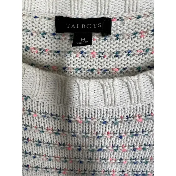 Talbots Speckled Knit Striped Sweater Medium Cotton Blend - Image 3
