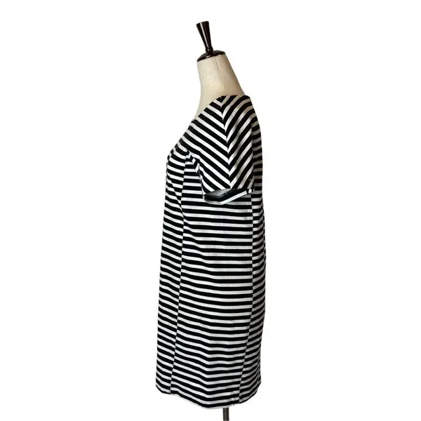 J Crew Dress Women XS Black White Striped Short Sleeve Crewneck Mini Preppy - Image 4