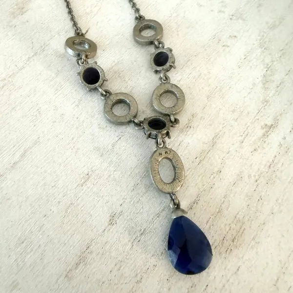 Vintage Avon NR Blue Crystal Rhinestone Y Drop Necklace - Image 6