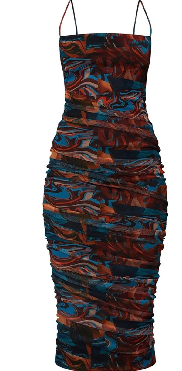 Pretty Little Thing Tall Marble Mesh Ruched Dress - Image 3