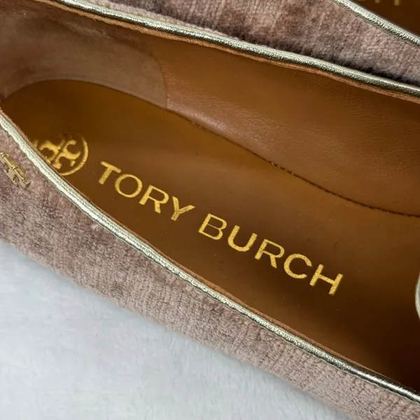 Tory Burch Dusty Rose Velvet Ribbed Smoking Slipper Loafers Gold Trim Flats 9.5‎ - Image 6