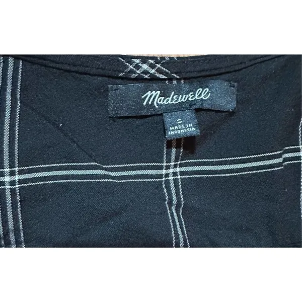 Madewell‎ Wrap Top in Windowpane sz Small black white - Image 6
