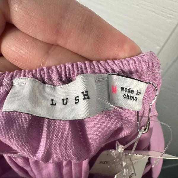 Lush Clothing Lavender Puff Sleeve Smocked Front Dress Size Medium NWT - Image 8