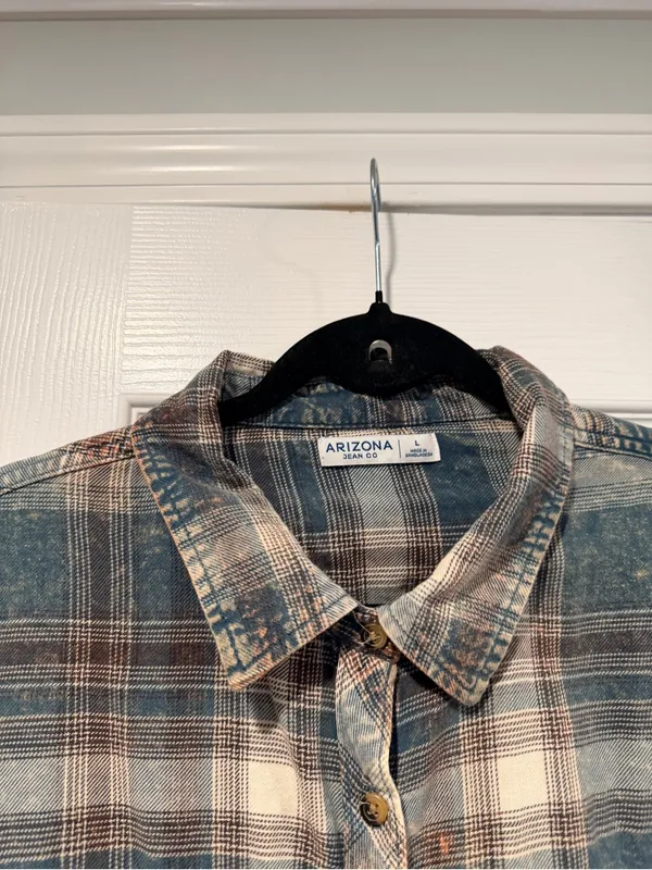 Arizona Jean Co Size L Plaid Acid Wash Flannel Shirt Oversized Grunge Shacket - Image 2