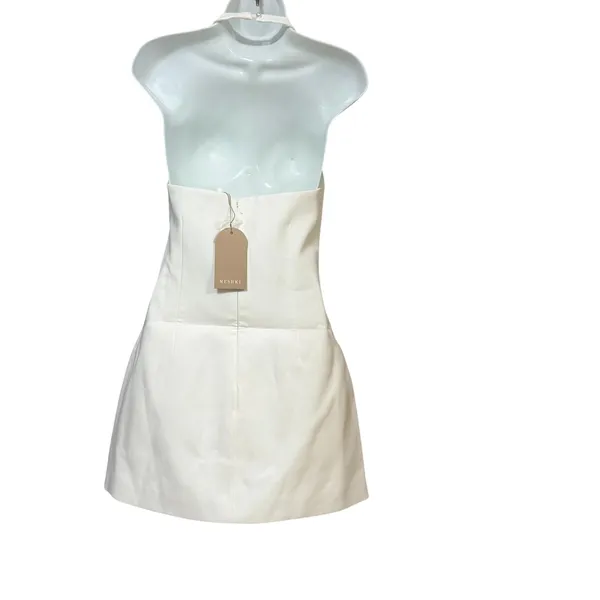 MESHKI Freya Halter Bow Mini Dress Ivory White Bridal Cocktail DR10231WD1 S - Image 4