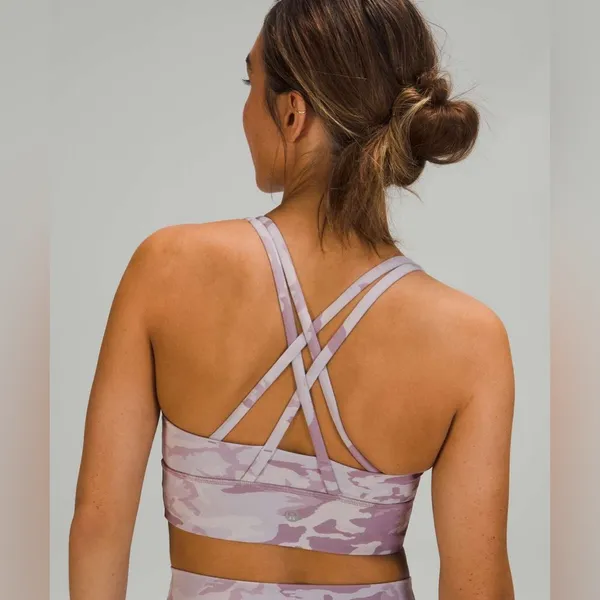 LULULEMON Energy Bra Long Line Ribbed Incognito Camo Iris Violet Verbena Size 4 - Image 6