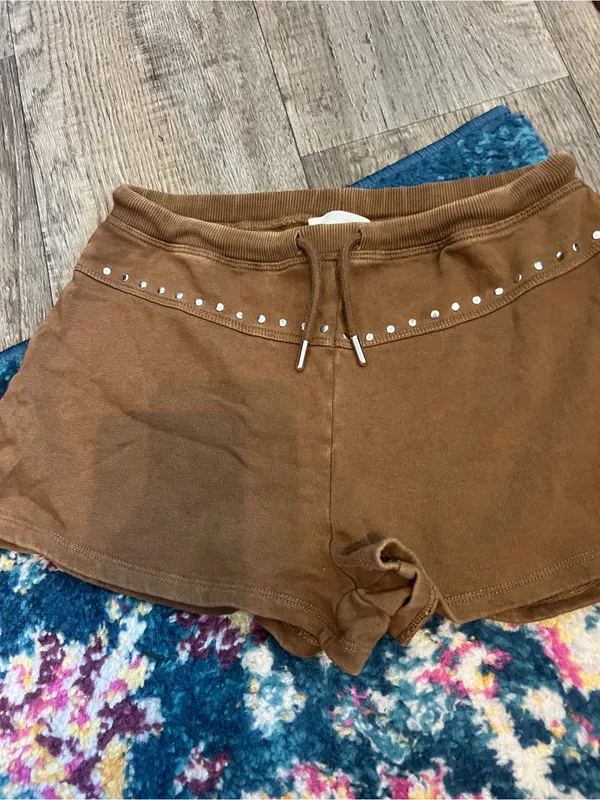 Zara washed Women's Brown Studded Drawstring Shorts - Image 6