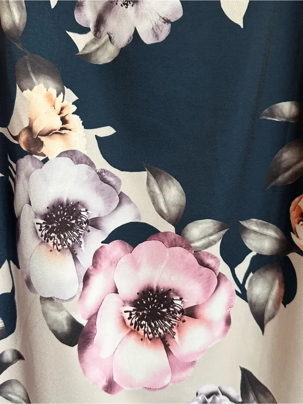 Venus Navy Blue Halter Pink Floral Flounce Top Mini Dress Size L - Image 5