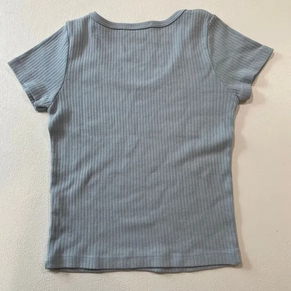 Brandy Melville Blue Ribbed Baby Tee One Size Fitted Y2K Top - Image 3