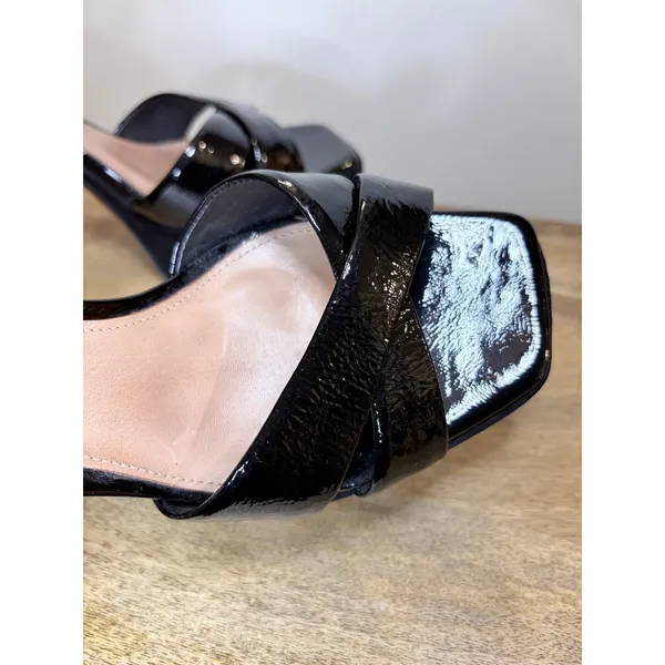 Maeve Black Patent Leather Platform Sandals 40 Block Heel 70s Disco Bratz - Image 10