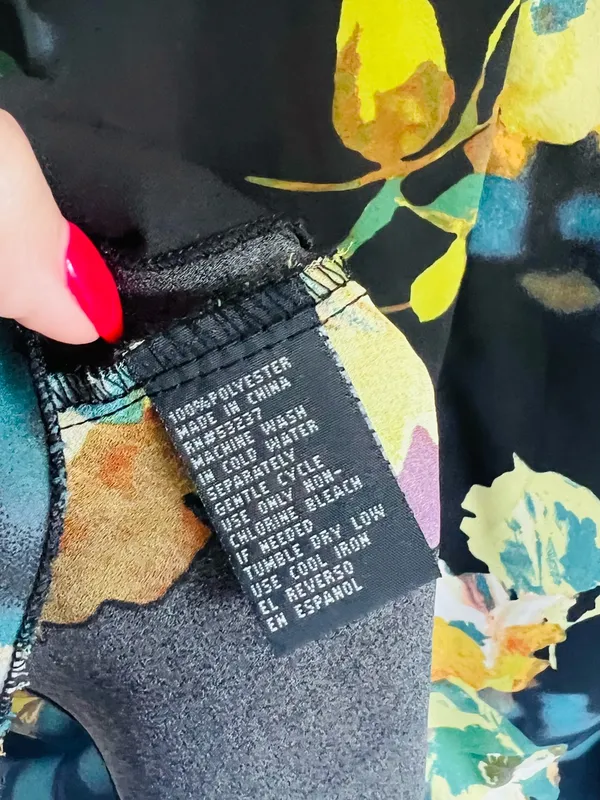 Unique Spectrum Black Floral Chiffon Tunic with Teal and Mustard Accents Y2K - Image 5
