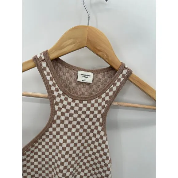 Abecrombie & Fitch Top Women S NWT Brown‎ White Checkered High Neck Racerback - Image 4
