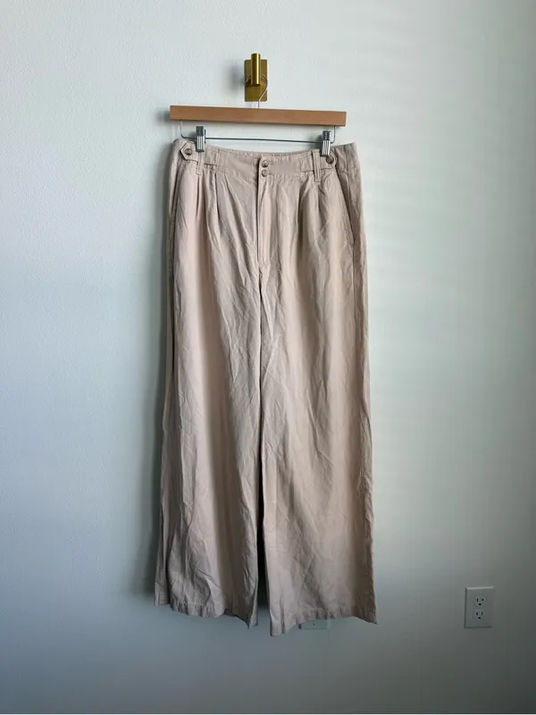 Madewell The Harlow Wide Leg Pants Beige Linen Blend Sailor Waist Size 8 - Image 6