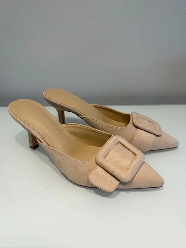 Amazon Suede Pointed Toe Buckle Heels - Image 3