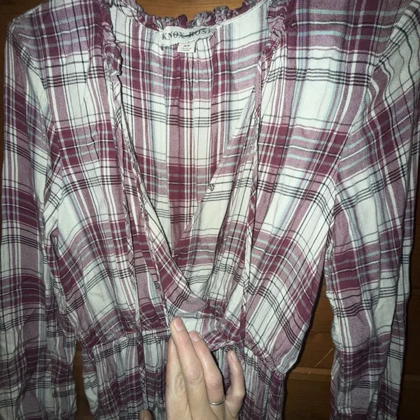 Knox Rose Maroon Plaid Long Sleeve Sheath Dress Pockets Flowy Country Boho XS - Image 3
