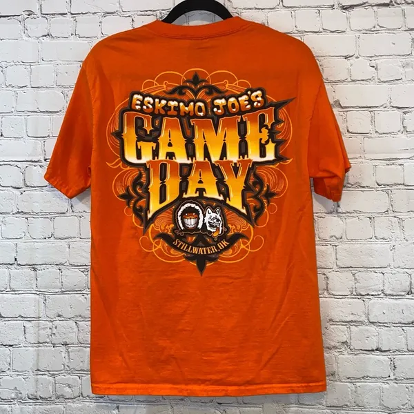 Eskimo Joe's Stillwater OK Graphic Tee Medium Orange Game Day Shirt Double Sided - Image 2