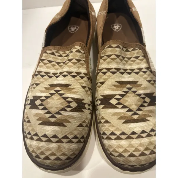 Ariat Women's Tan Diamond Aztec Ryder slip-on shoes featuring a canvas upper - Image 2