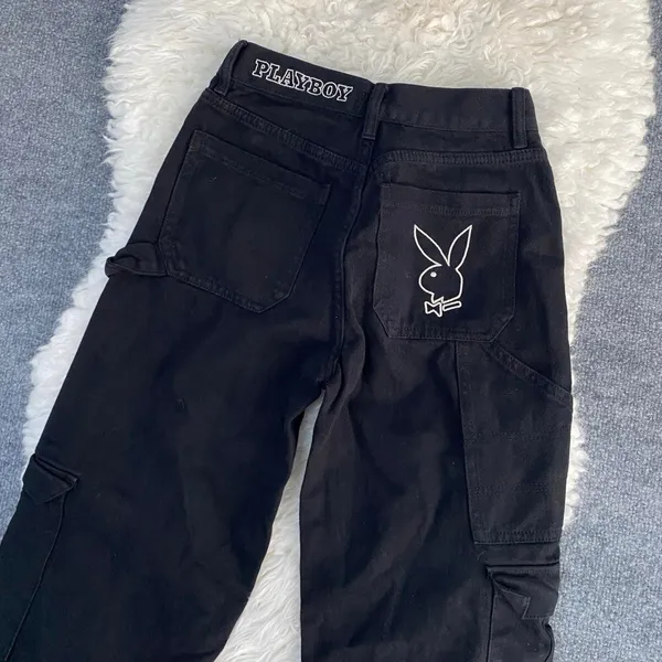 Playboy Pacsun Black Cargo Carpenter Pants 100% Cotton Streetcore Dark Grunge - Image 3