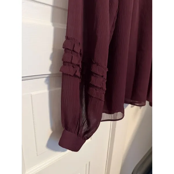 Ann Taylor Purple Crinkle Chiffon Ruffle Long Sleeve Blouse Size L - Image 8