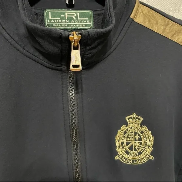 L-RL Lauren Active Ralph Lauren Black Gold Crest Full Zip Track Jacket XL - Image 5