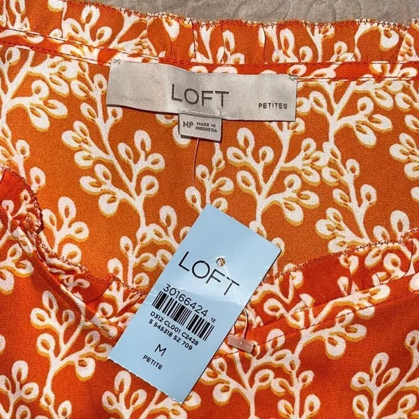 LOFT‎ Tank Top Orange Pattern Ruffle Size Medium Petite New - Image 5