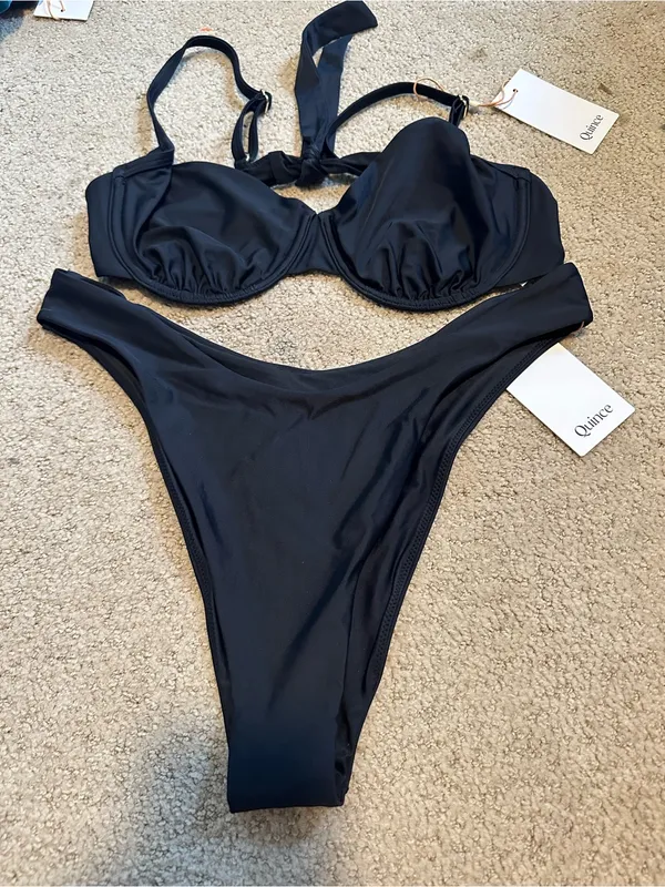 NWT Quince Demi high leg bikini set black large - Image 2