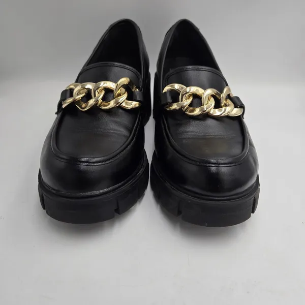 Steve Madden Y2K Madden NYC Loafers Womens 9 Black Chunky Gold Chain Lug Sole Platform Heels - Image 7