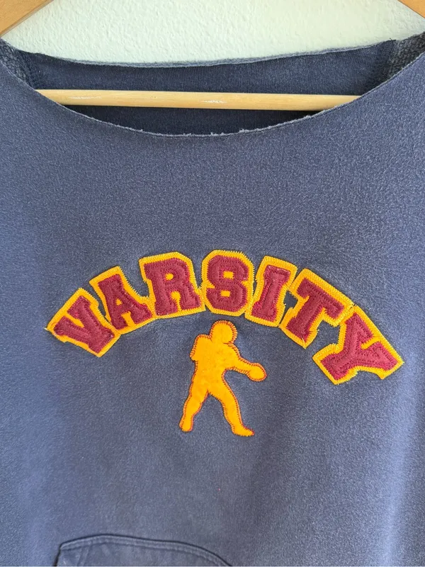 Varsity Football Oversized Navy Off The Shoulder Sweatshirt - Image 2