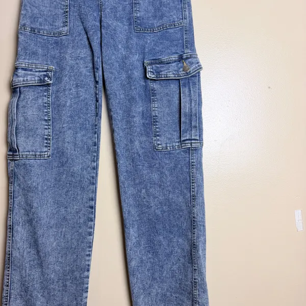Between Us Cargo Jeans Juniors 26 Acid Wash Flare Straight Leg Y2K Denim - Image 7