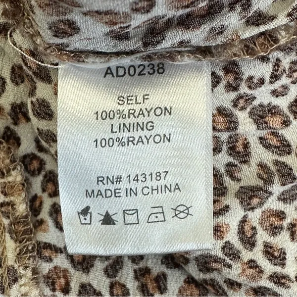 Womens Leopard Print Mini Dress Brown Animal Puff Sleeve Tie Front Size S - Image 6