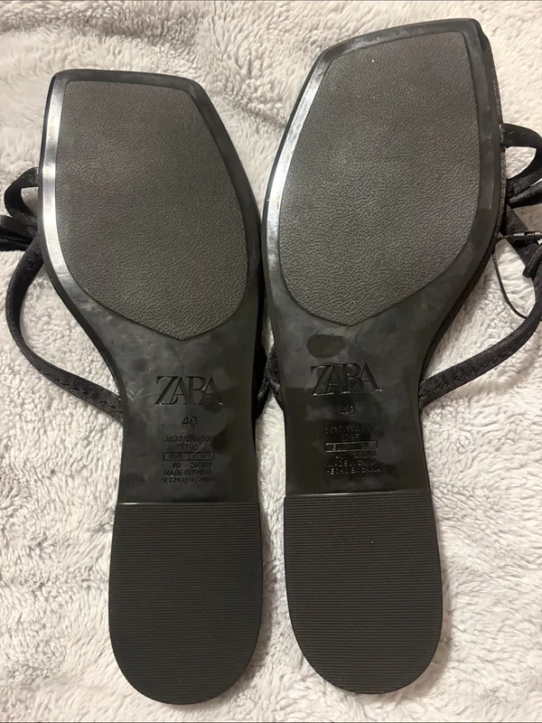 NWT ZARA Black Bow Strap Square Toe Flat Sandals Size 40 (9) - Image 3