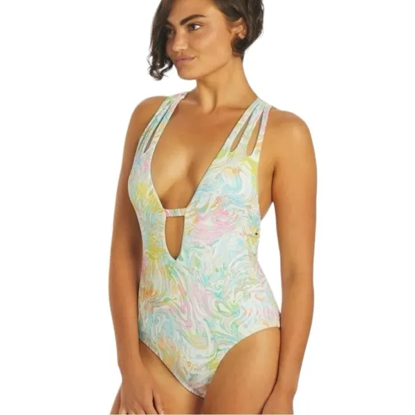 Becca‎ Hot Springs One Piece Medium Tie Dye Plunge Swimsuit - Image 2